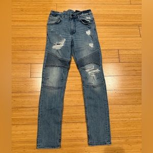 Zara Boys Moto Ripped Skinny Fit  Jeans Blue Washed Size 12/13